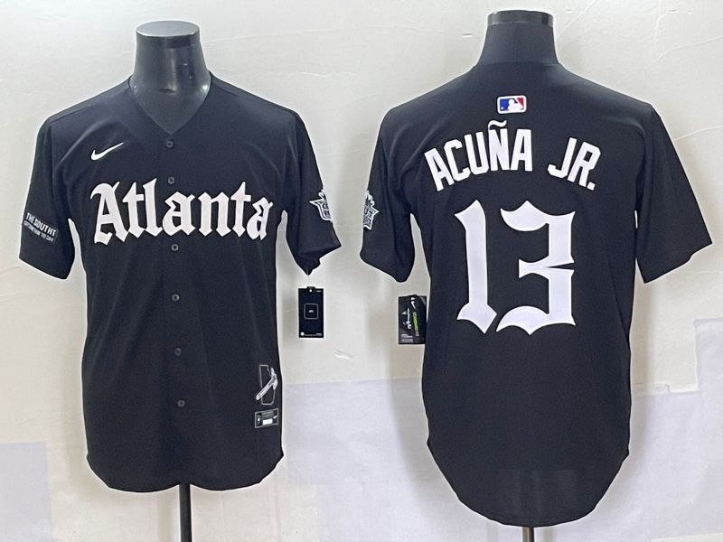 Men 2025 Atlanta Braves #13 Acuna jr Black Five generations Joint Name Nike MLB Jersey style 13